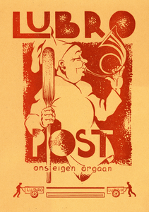 833907 Afbeelding van een ontwerp voor de voorpagina van het personeelsblad 'Lubro Post', van de Lubro Brood- en ...